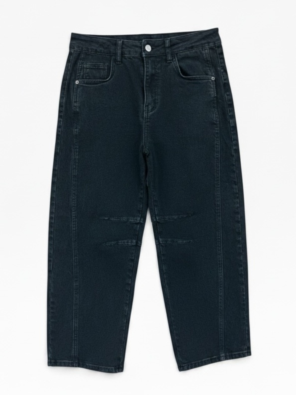 Flamingals Barrel Jeans Black Straight Leg High Waist Stretch Cotton Size Small